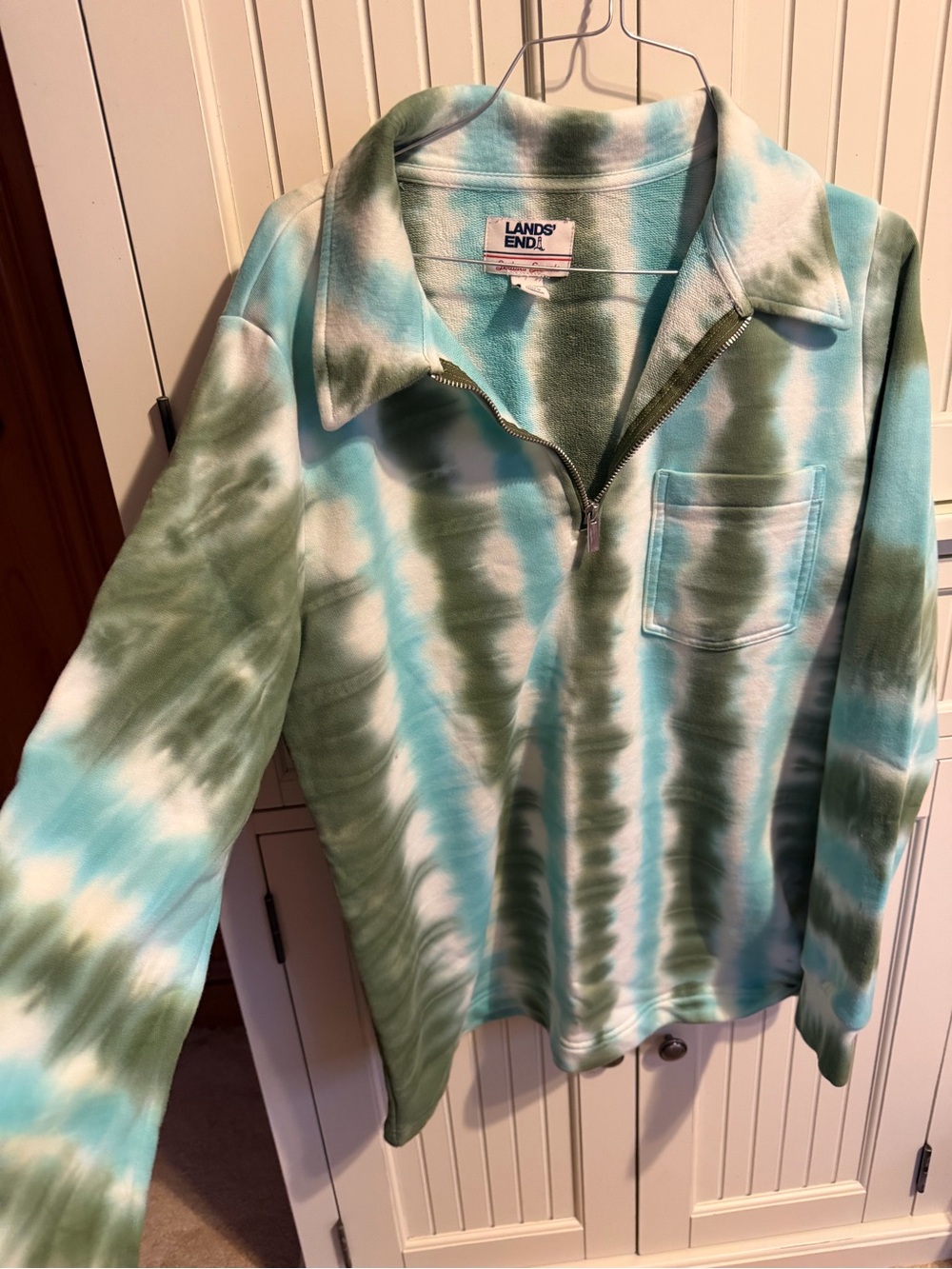 Lands' End Women's Blue & Green Tie-Dye Half-Zip Pullover